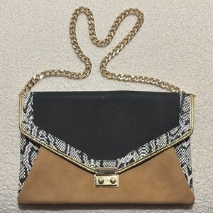 Express Black and Tan Clutch with Gold Chain